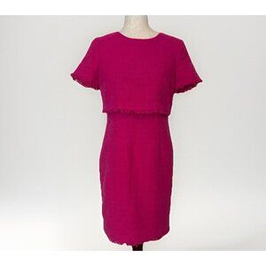 KARL LAGERFELD Paris Tweed Short Sleeve Dress Size Medium Hot Pink Gold Classy